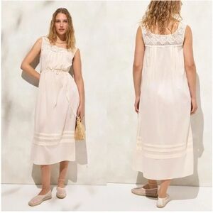 J. Crew Cream Maxi Dress with Crochet Detail and Tie Waist